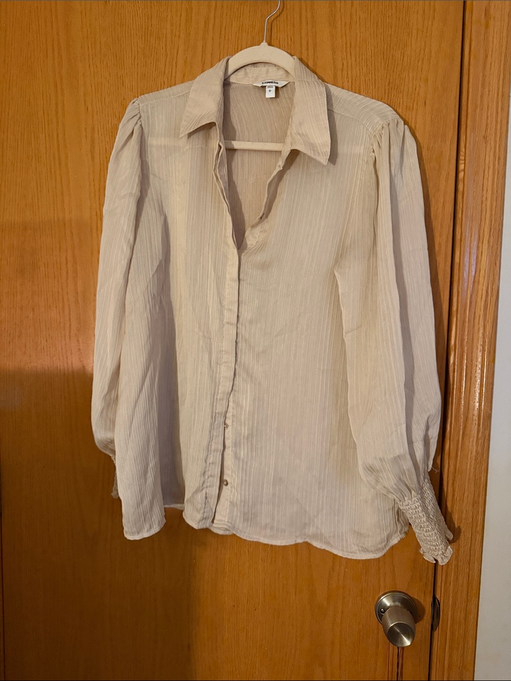Long-Sleeve Button-Down Shirt — Cream
